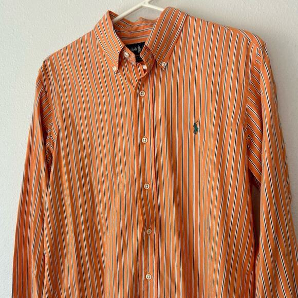 Ralph Lauren preppy button up collared dress shirt orange striped custom fit M​ - Picture 2 of 12